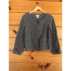 Ann Taylor Loft Black White Geometric MP  One Button Jacket